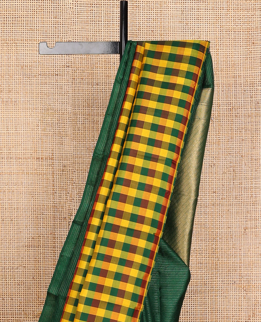 Borderless green zari stripes & palum pazhamum kattam silk saree, zari-rich pallu of jaal design