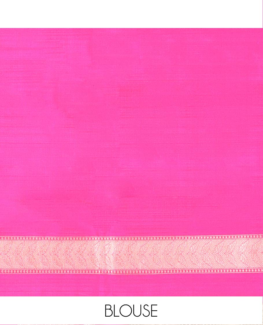 Pink Banarasi Silk Saree Accentuated with Zebra Motifs All Over Its Body, a Subtle Border of Traditional Designs, Pallu Decked Up with Floral and Diamond Designs, and Paired with a Matching Blouse