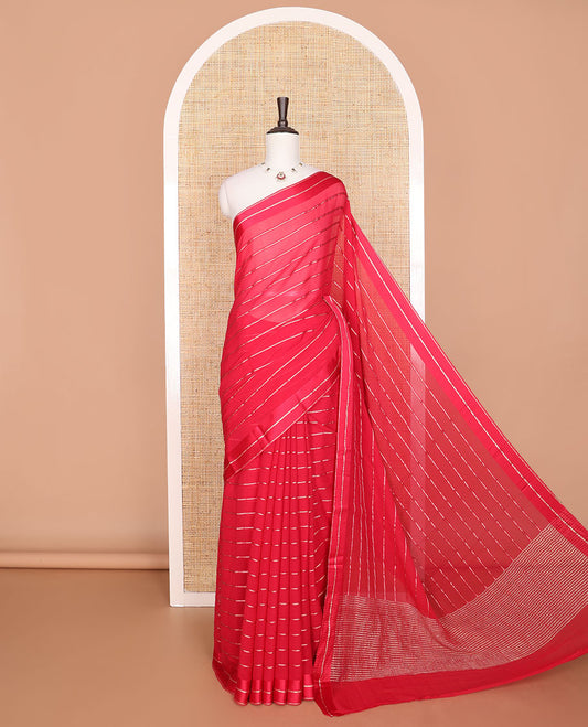 Borderless red striped chiffon saree