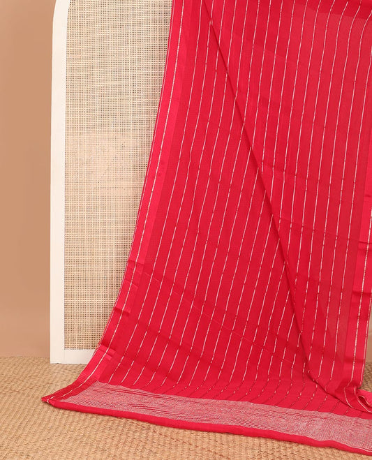 Borderless red striped chiffon saree