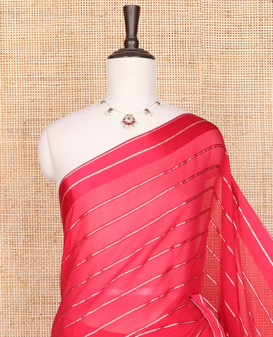 Borderless red striped chiffon saree