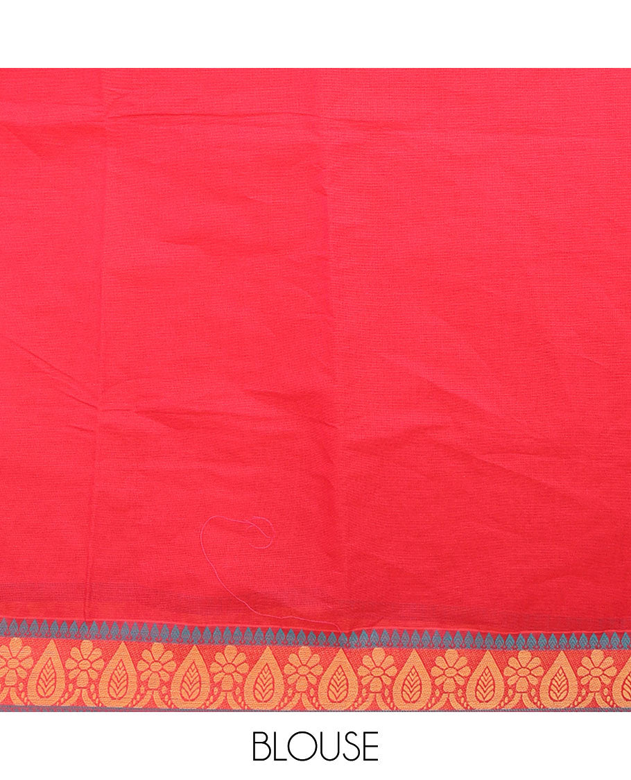 Orange floral design Coimbatore cotton saree, drop-floral design border & contrast pallu of floral designs