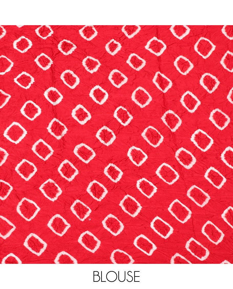 Borderless Red Bandhani Dola Silk Saree