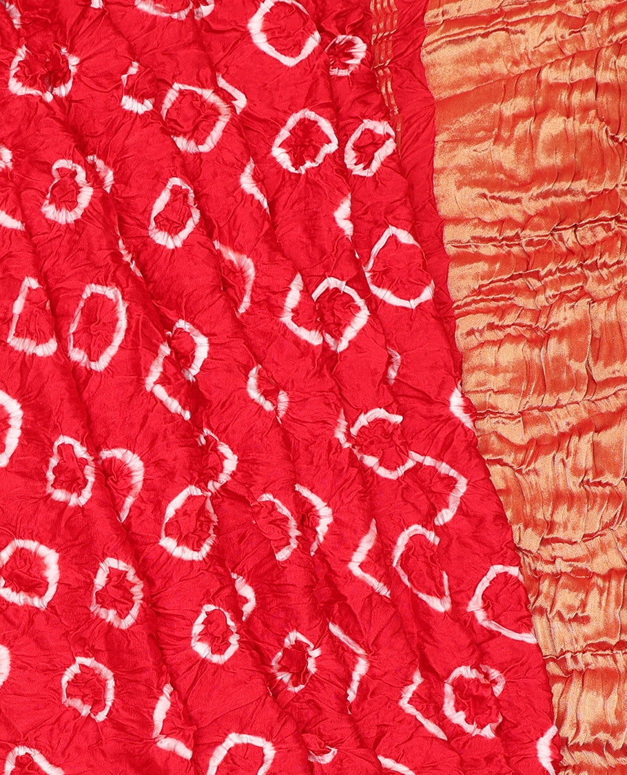 Borderless Red Bandhani Dola Silk Saree