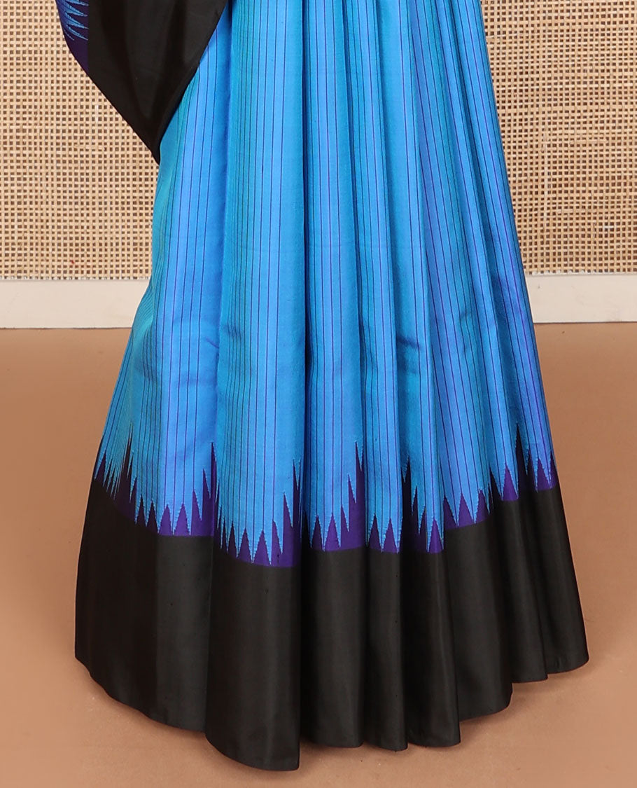 Pale pink striped Kanchipuram silk saree, contrast thazampoo rekku border & pallu of stripes & seppu rekku designs