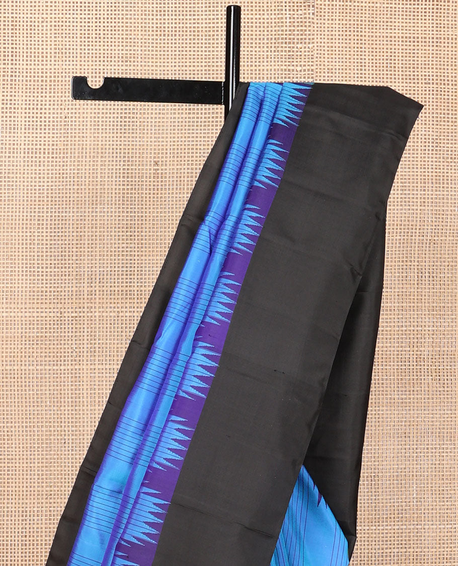 Pale pink striped Kanchipuram silk saree, contrast thazampoo rekku border & pallu of stripes & seppu rekku designs