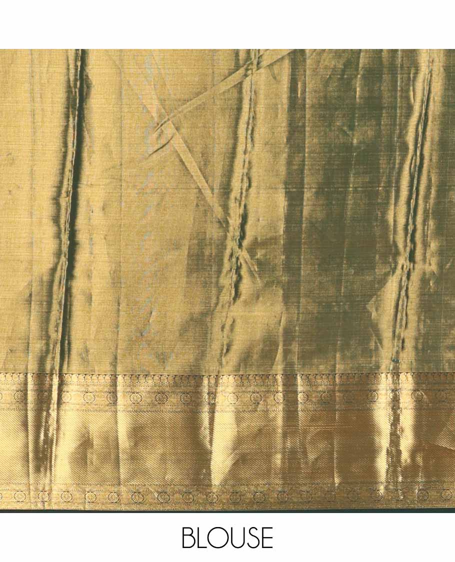 Green jacquard tissue silk saree, intricately designed pallu & zari border of manga mokku,neli kathir,kamalam & zari stripes