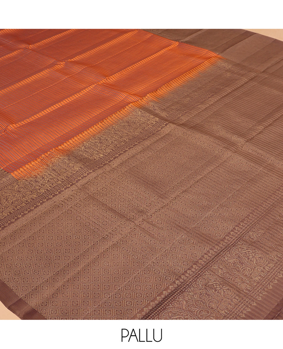 Orange Mayuri Lite Silk Mix Saree, Beautifully Bedecked with Checked Design, Contrast Traditional Zari Border, Jaal Pallu, and a Contrast Blouse