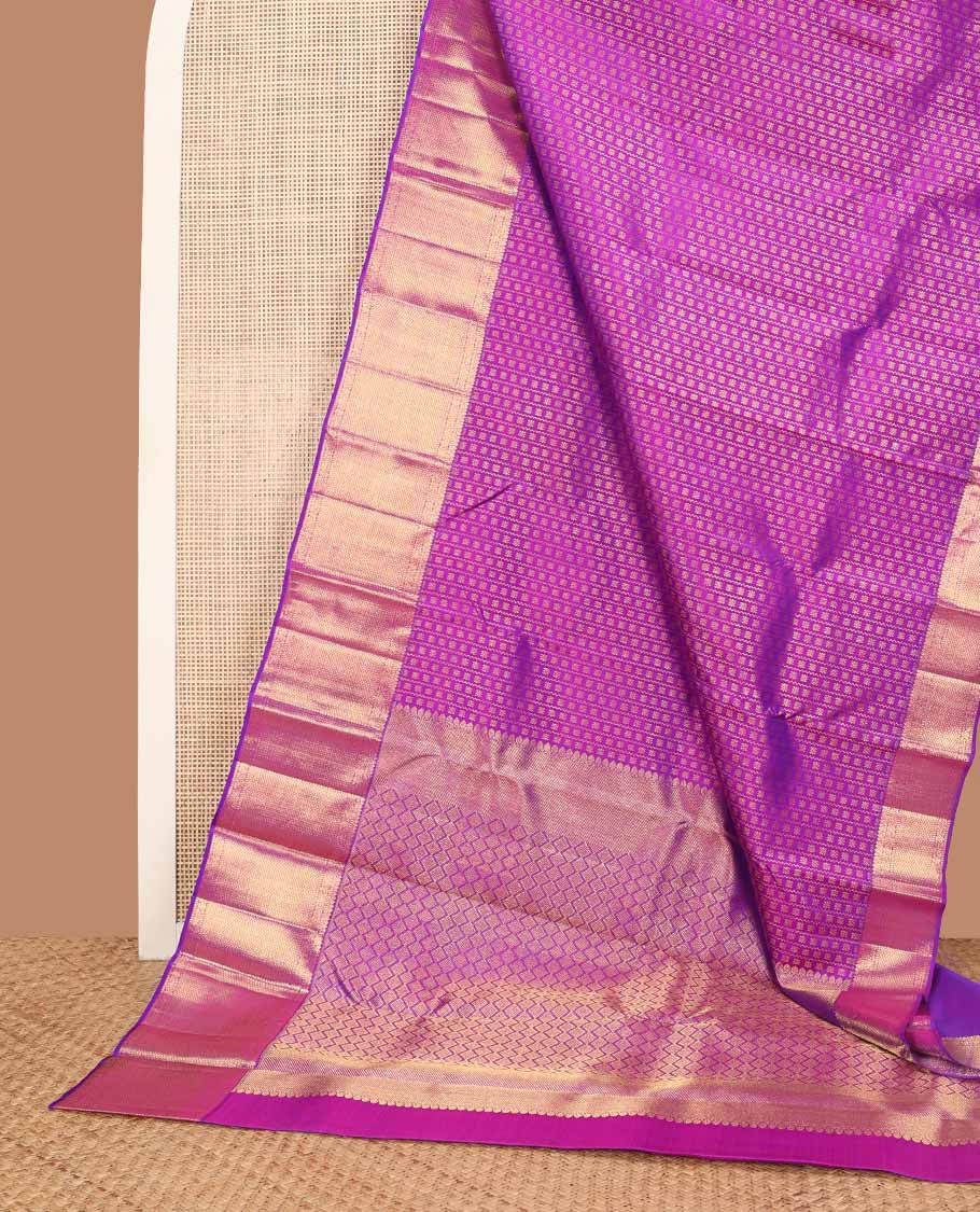 Purple floral design silk saree with self border of intricate zari design & argyle design pallu