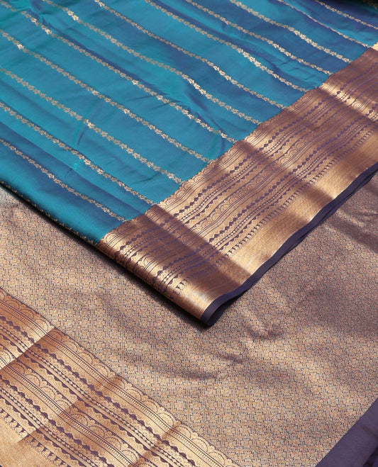 Blue zari buttas vasundhara silk mix saree, contrast traditional zari border of scallop design & jaal design woven pallu