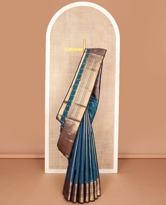 Blue zari buttas vasundhara silk mix saree, contrast traditional zari border of scallop design & jaal design woven pallu