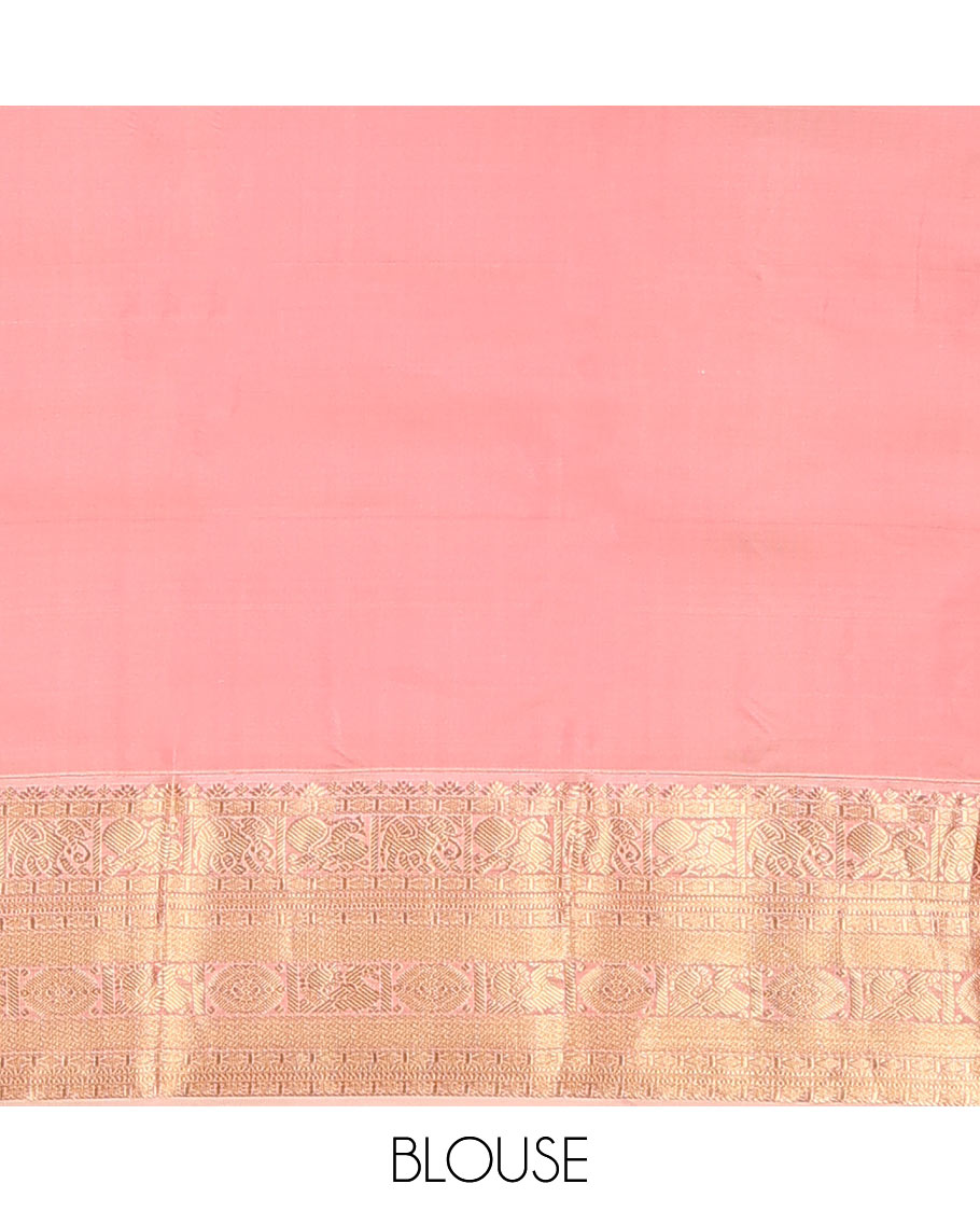 Yellow Vasundhara Lite Silk Mix Saree Ornamented with Singam Buttas, Complemented by a Contrast Border Featuring Yaanai, Mayil, Chakram, and Manga Designs, Intricately Zari Decked Up Pallu, and a Contrast Blouse