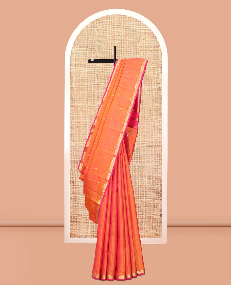 Orange Zari Buttas Vasundhara Lite Silkmix Saree, a Contrast Piping Border, Vanki Pallu, Contrast Blouse