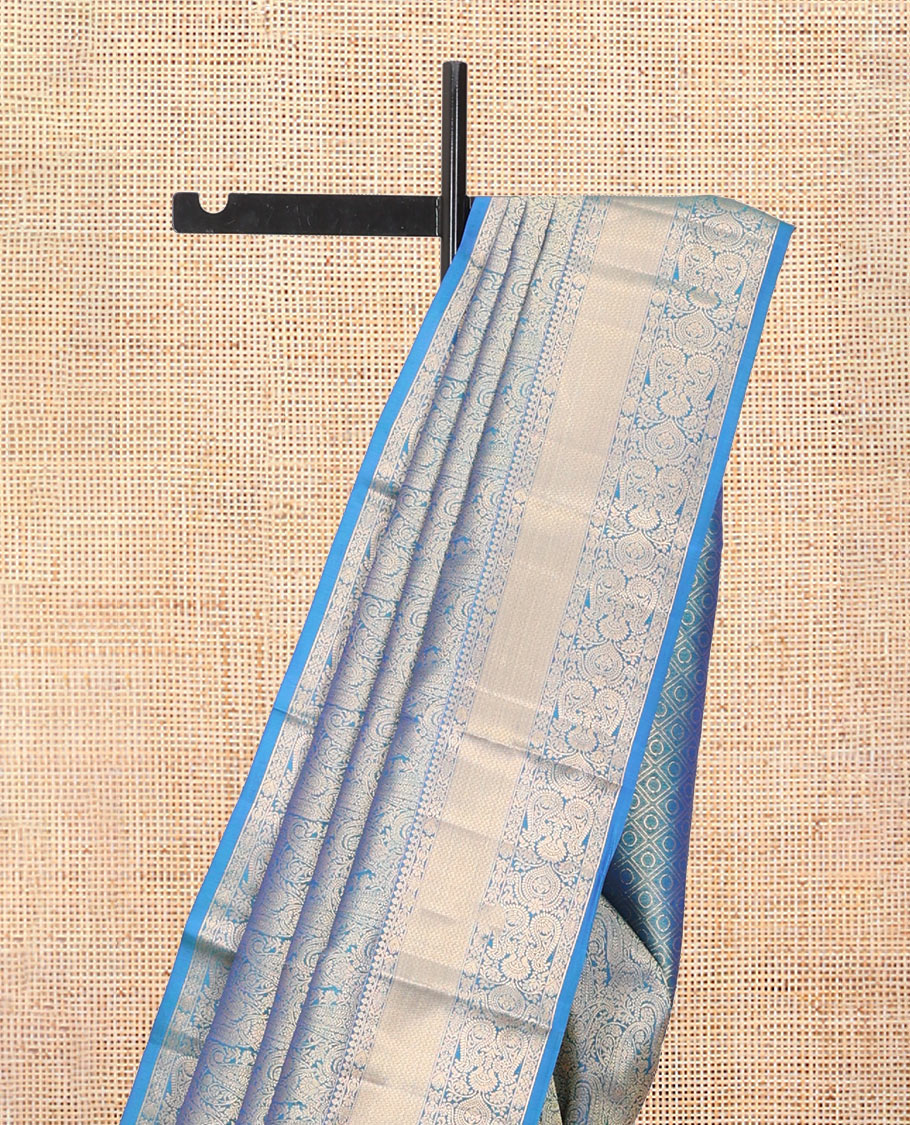 Blue Paisley Jacquard Kanchipuram Wedding Silk Saree