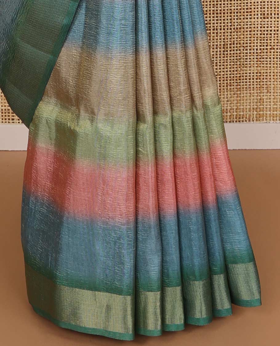 Multi-color striped tussar saree with contrast zari border & striped pallu
