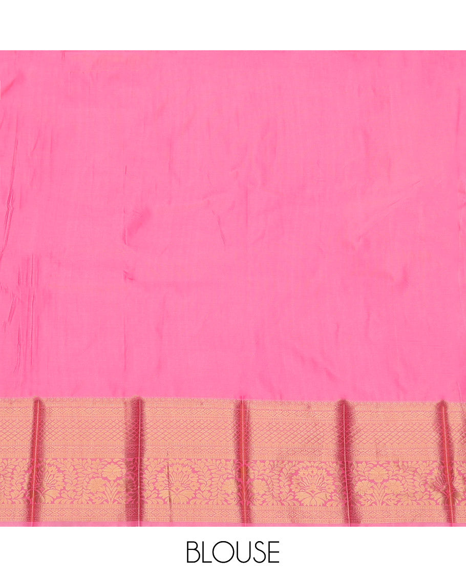 Blue Budget Silk Saree, Gleamed Up with Zari Buttas and Checks, Complemented by a Contrast Traditional Zari Border, Grand Pallu, and a Contrast Blouse