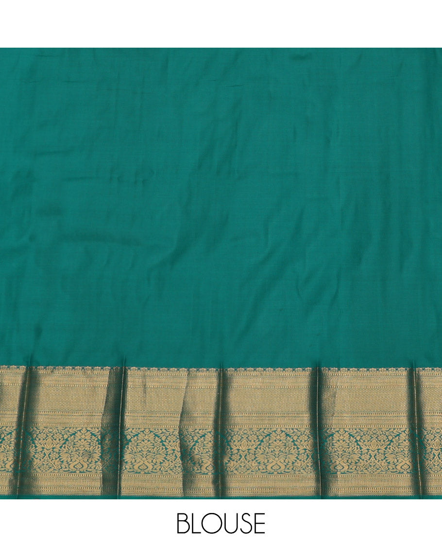 Orange Budget Silk Saree, Richly Detailed with Zari Buttas and Checks, Complemented by a Contrast Traditional Zari Border, Grand Pallu, and a Contrast Blouse