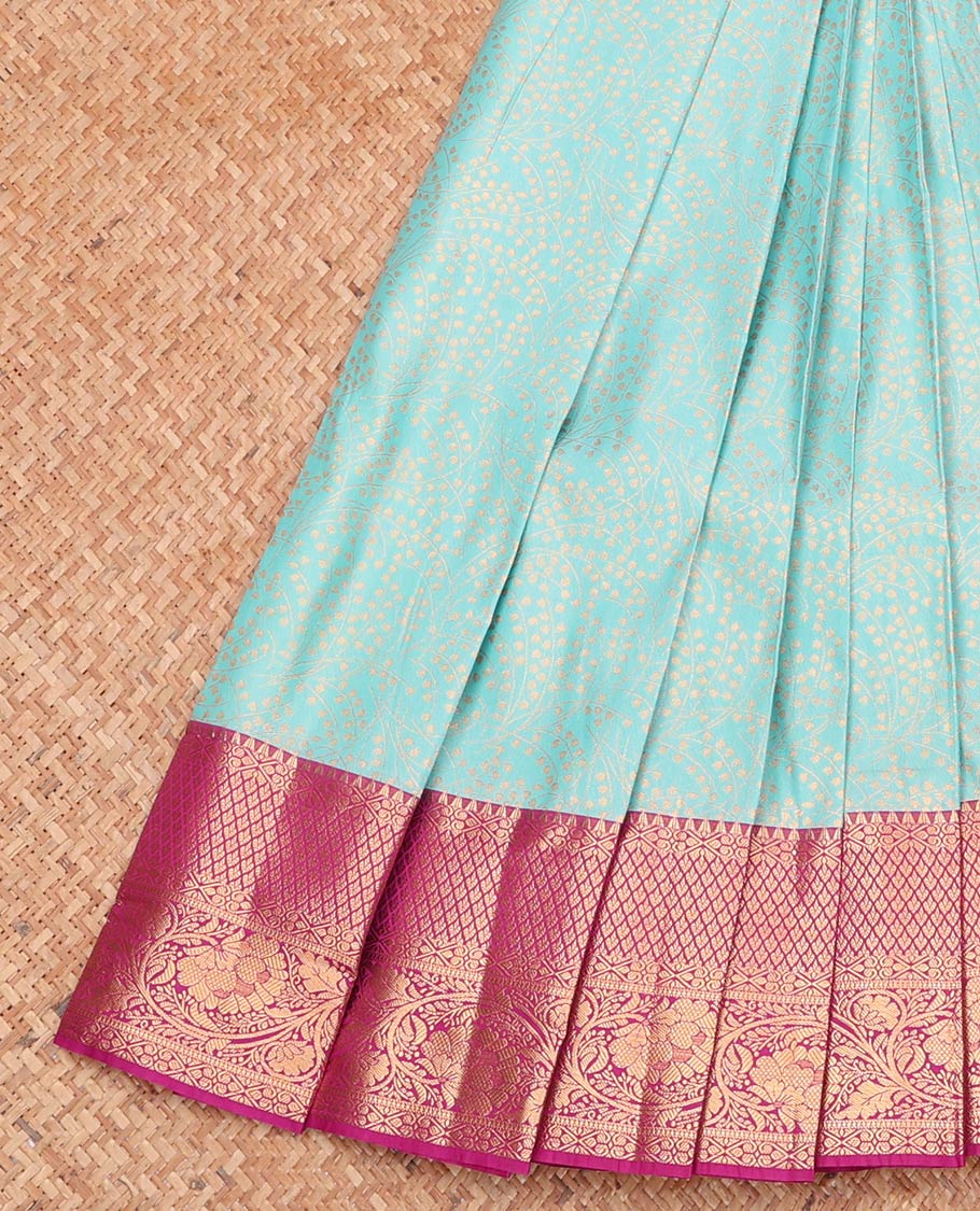 Blue Budget Silk Saree, Mesmerized with Jacquard Design, Complemented by a Contrast Traditional Zari Border, Grand Pallu, and a Contrast Blouse