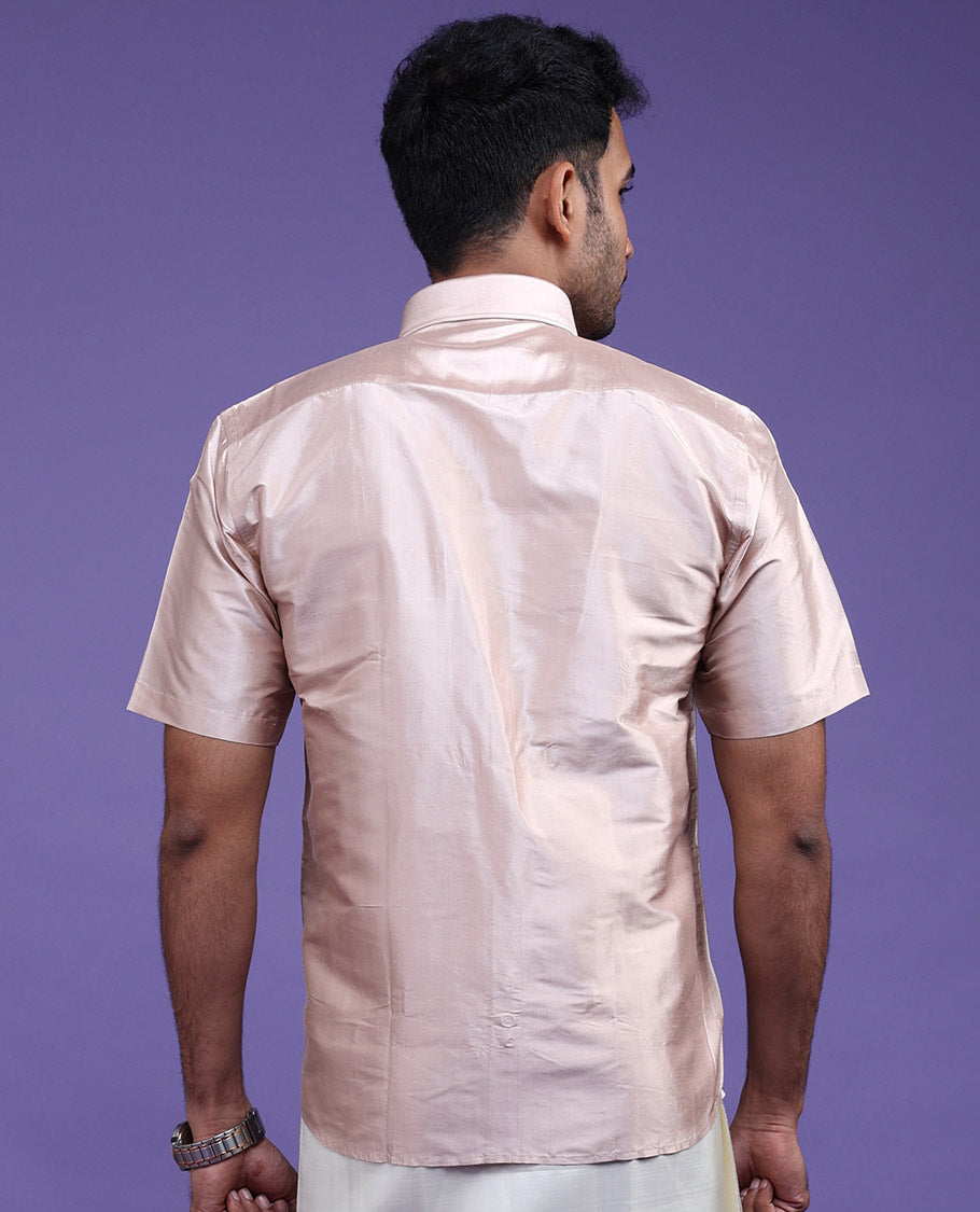 Cream plain design half-sleeve pure-silk shirt