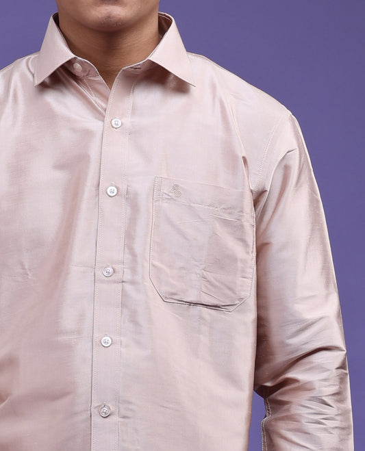 Cream plain design full-sleeve pure-silk shirt