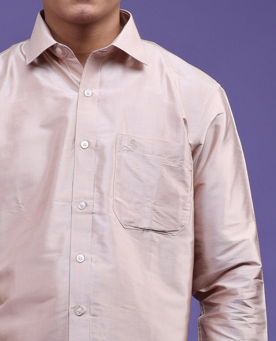 Cream plain design full-sleeve pure-silk shirt