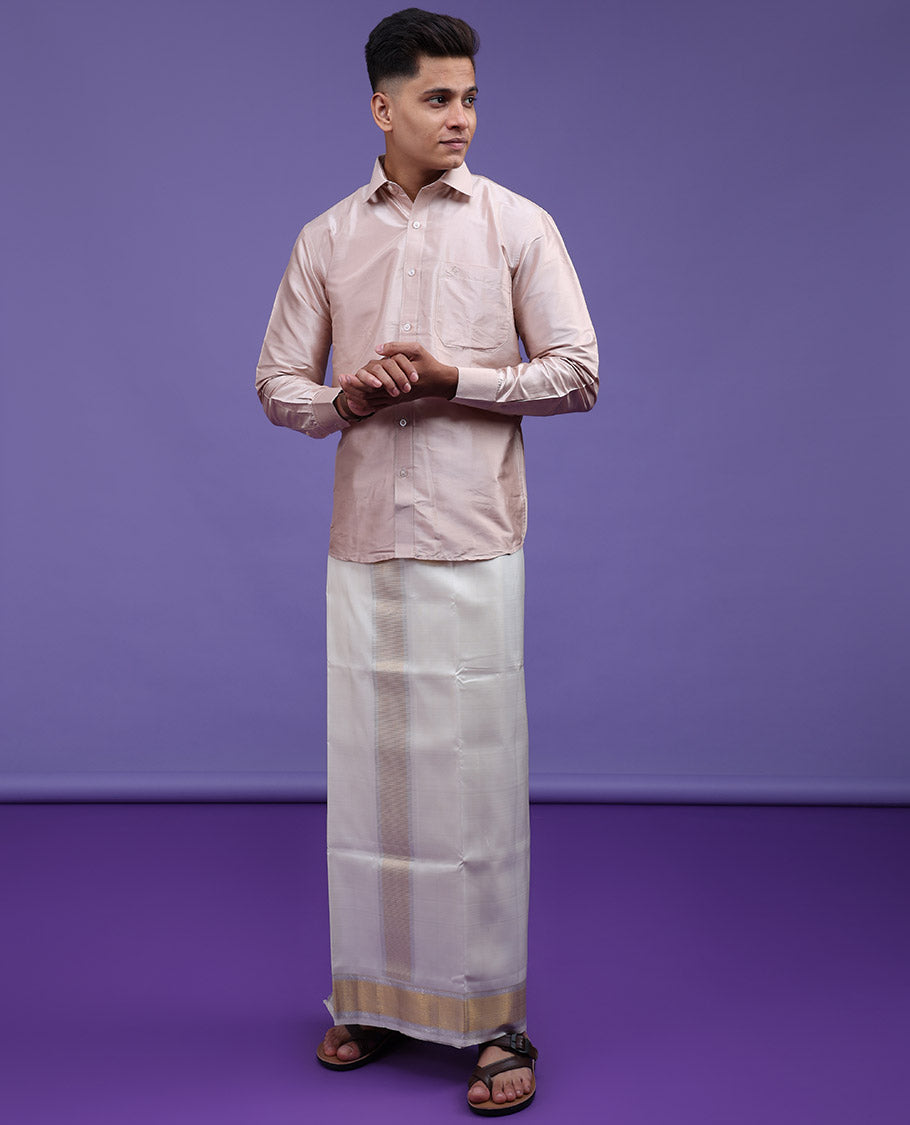 Cream plain design full-sleeve pure-silk shirt
