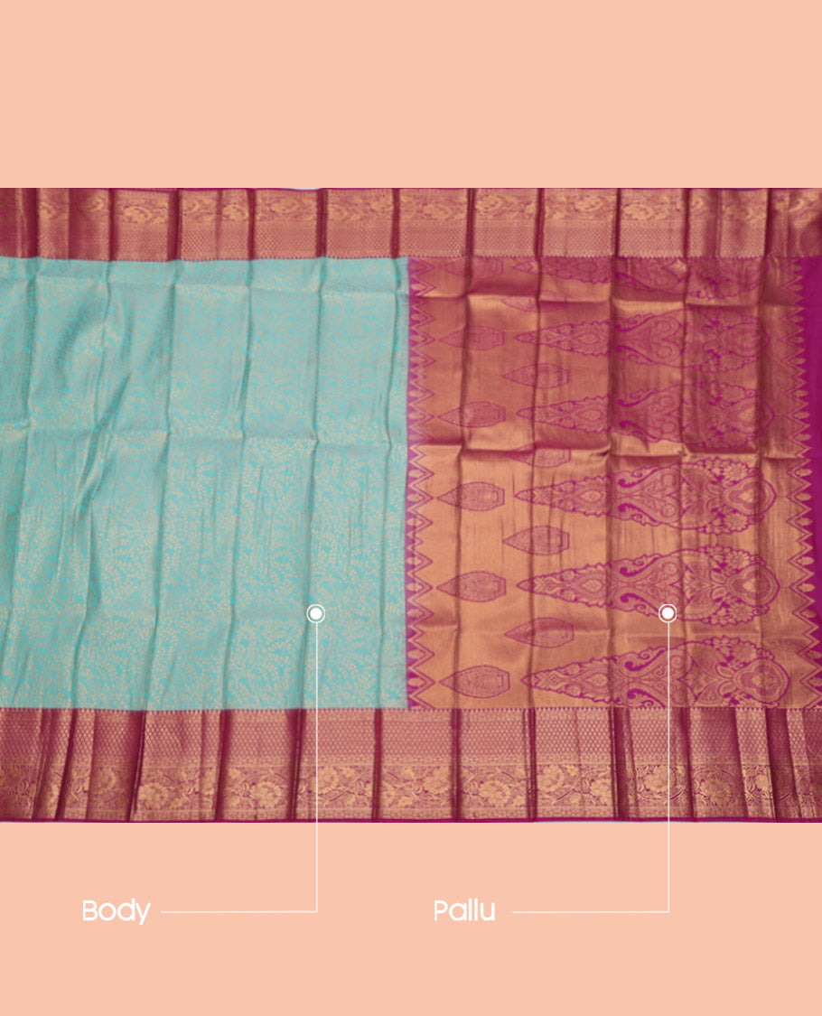 Blue Budget Silk Saree, Mesmerized with Jacquard Design, Complemented by a Contrast Traditional Zari Border, Grand Pallu, and a Contrast Blouse