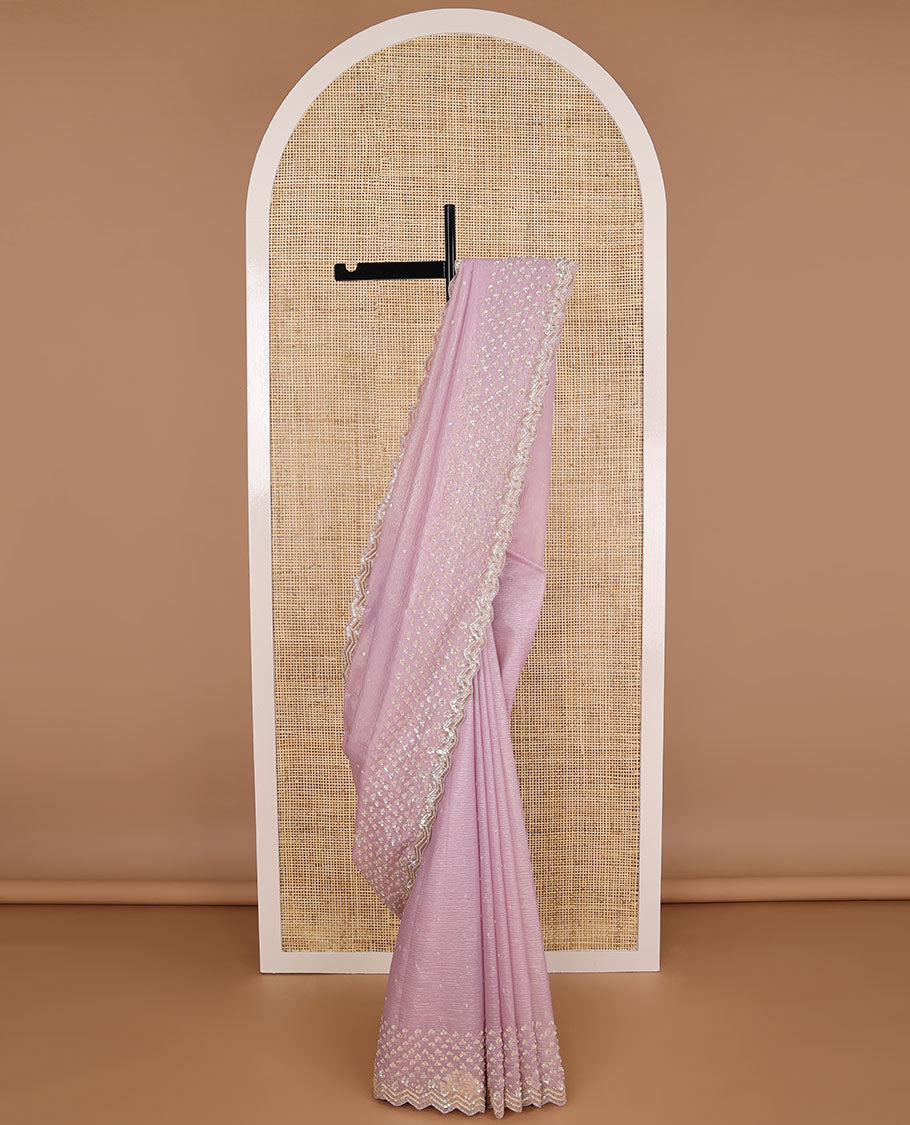 Lavender all-over sequind embroidery organza saree with floral sequins embroidery scallop border