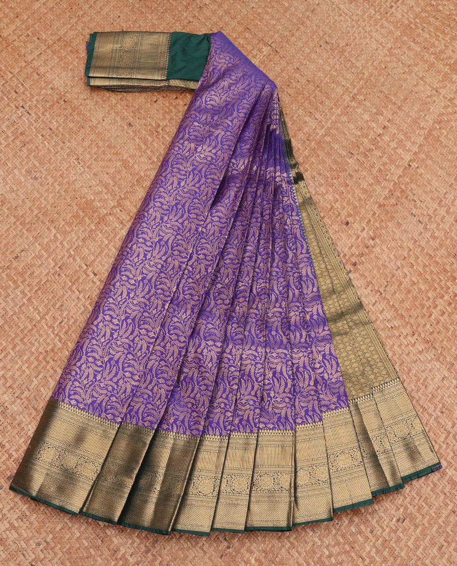 Violet Budget Silk Saree, Embellished with Jacquard Design, Complemented by a Contrast Traditional Zari Border, Grand Pallu, and a Contrast Blouse