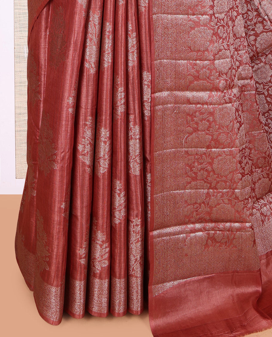 Red Tussar Silk Saree