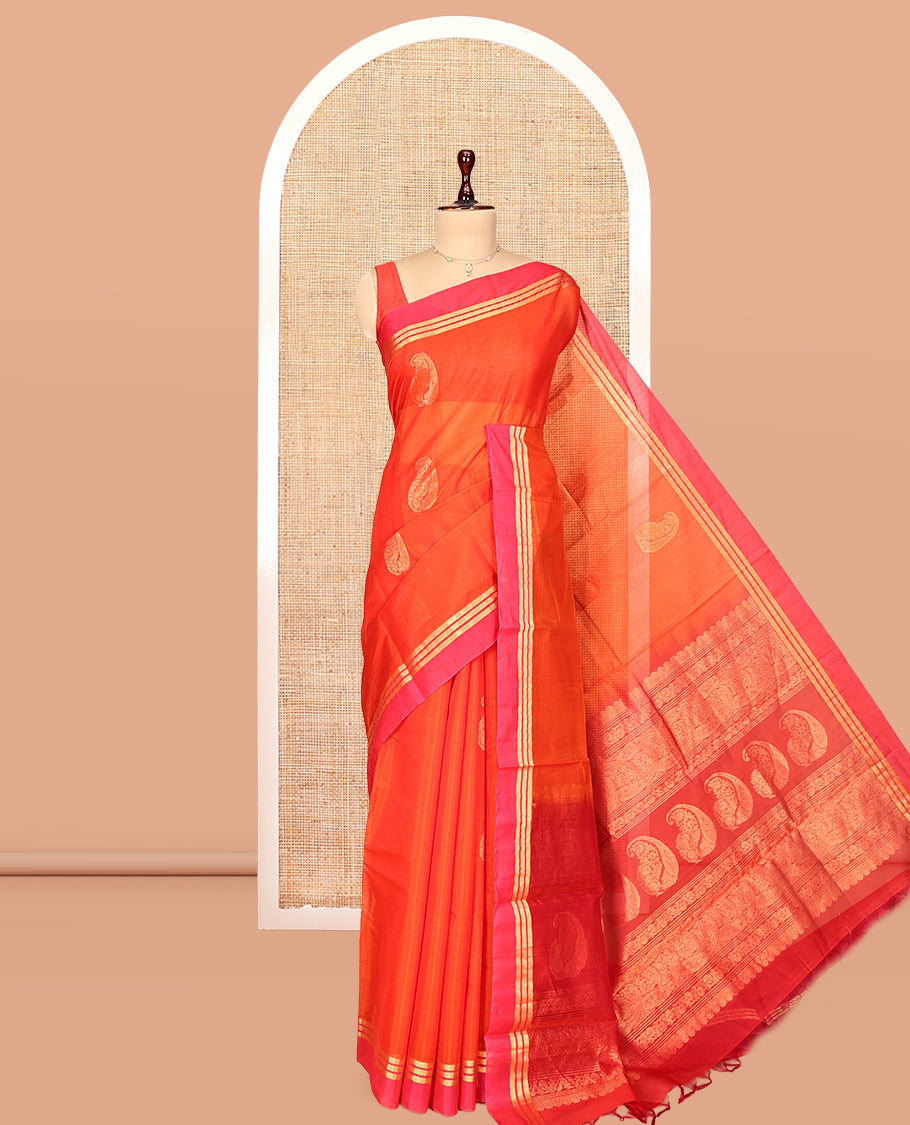 Orange Paisley Silk Cotton Saree
