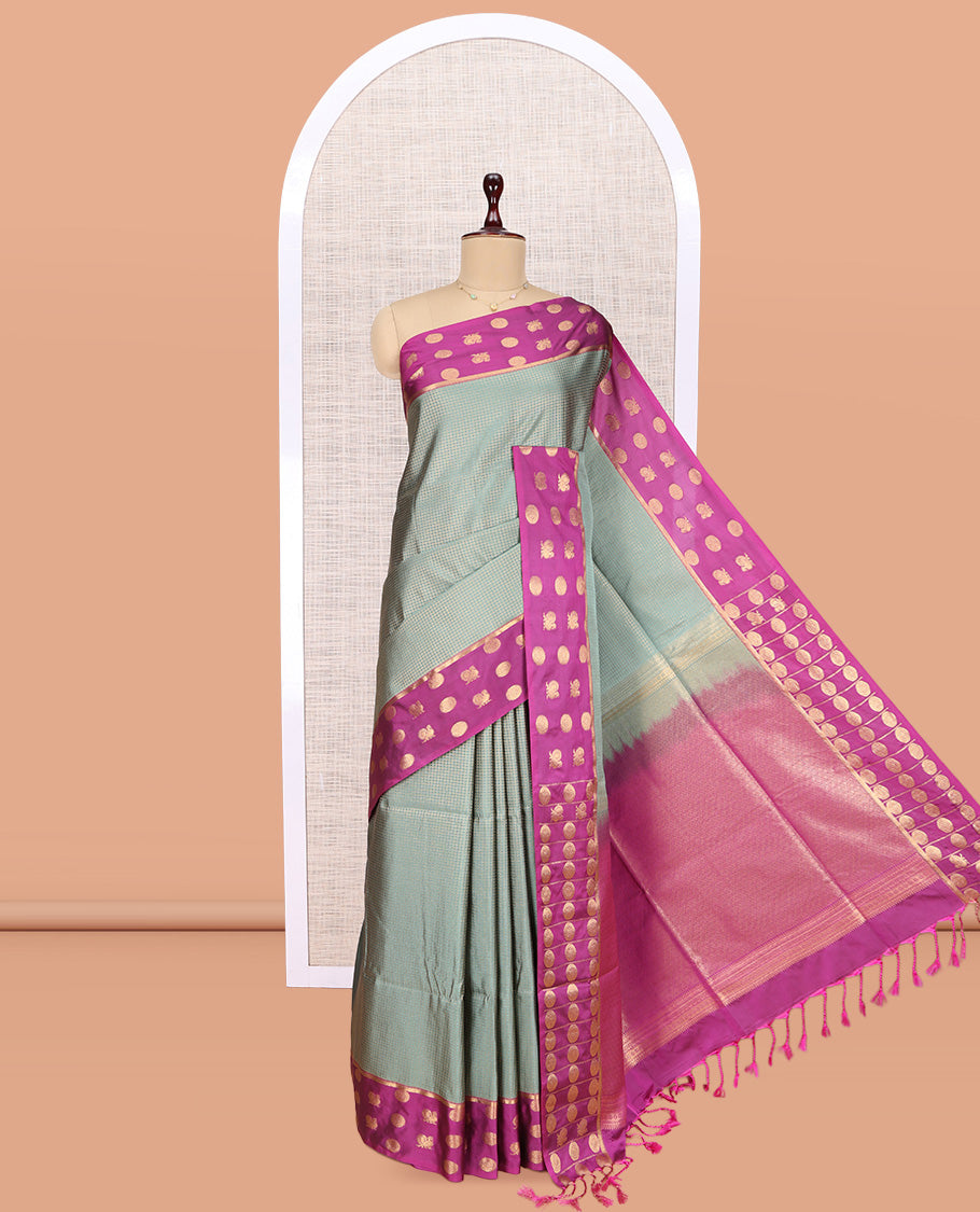 Grey Peacock Chakram Budget Silk Saree