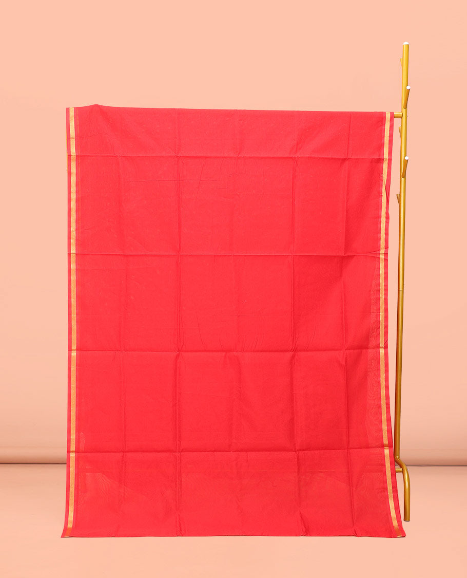 Red Plain Poly Cotton Saree