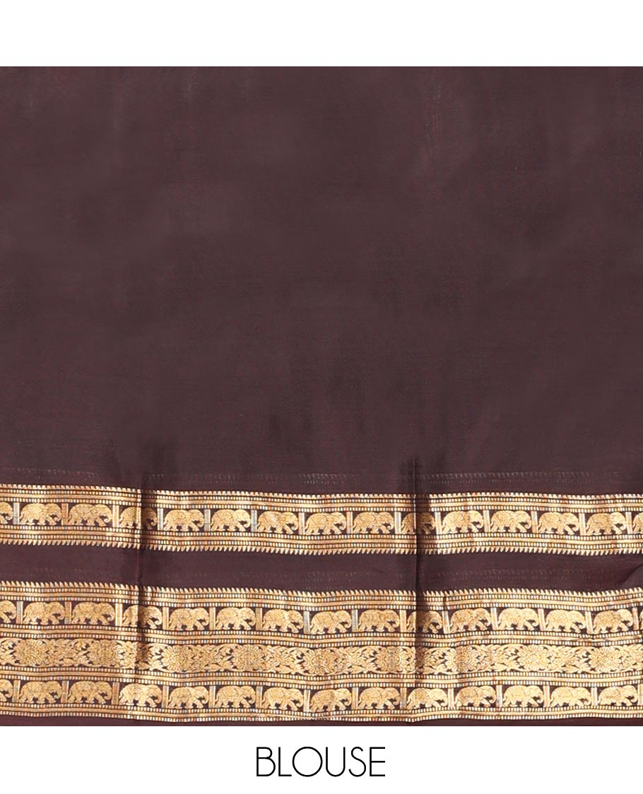 Elaichi Checked Vasundhara Lite Silk Mix Saree, Contrast Elephant Border, Jaal Pallu, and Contrast Blouse