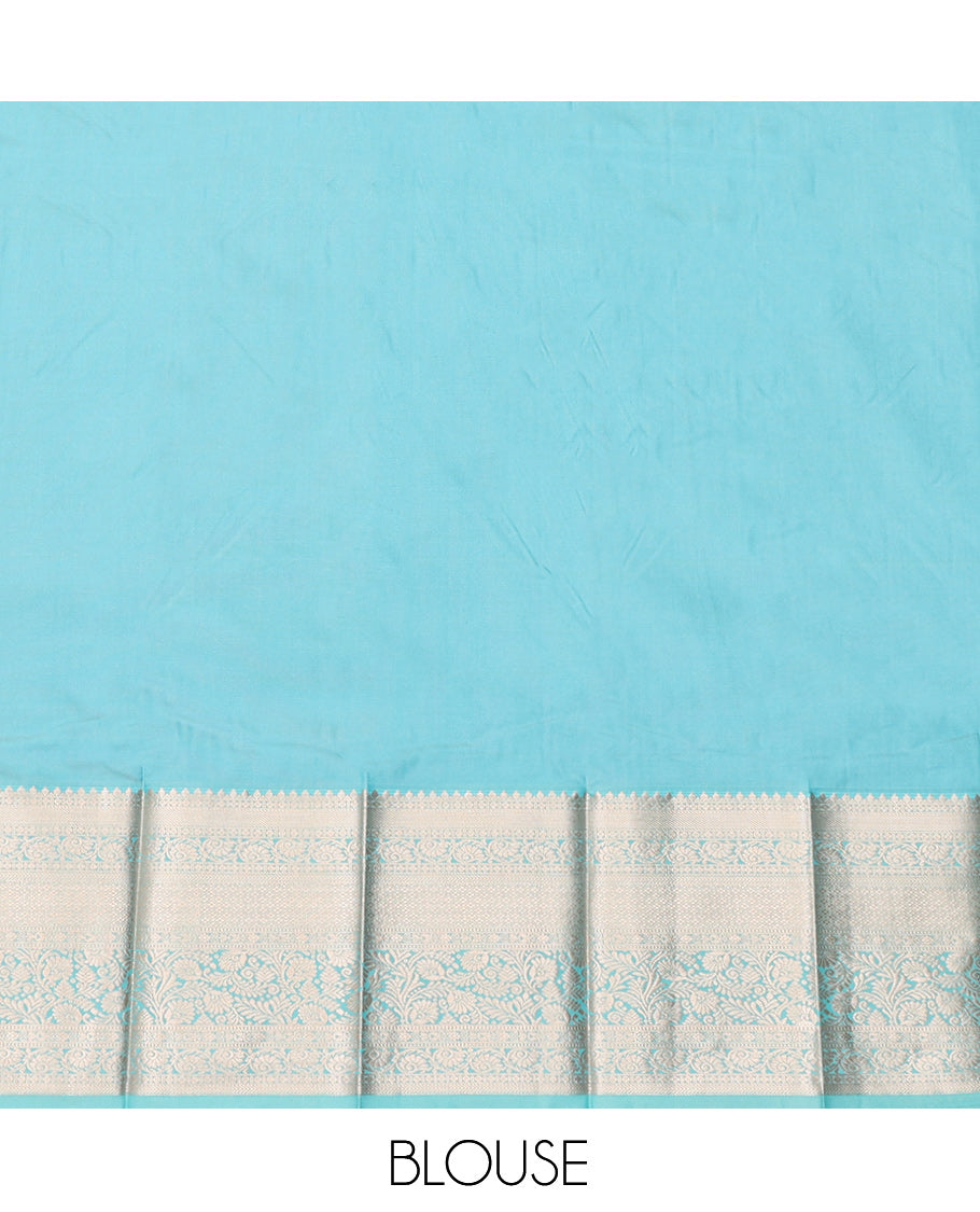 Pink Budget Silk Saree, Prettified with Zari Buttas, Complemented by a Contrast Traditional Zari Border, Grand Pallu, and a Contrast Blouse