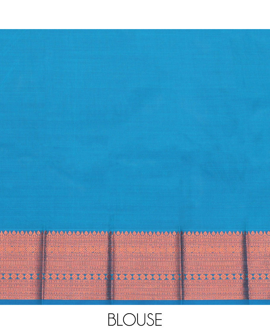 Blue Budget Silk Saree, Detailed with Zari Buttas and Checks All Over Its Body, Highlighted by a Traditional Zari Design Border, Grand Pallu, and Paired with a Matching Blouse