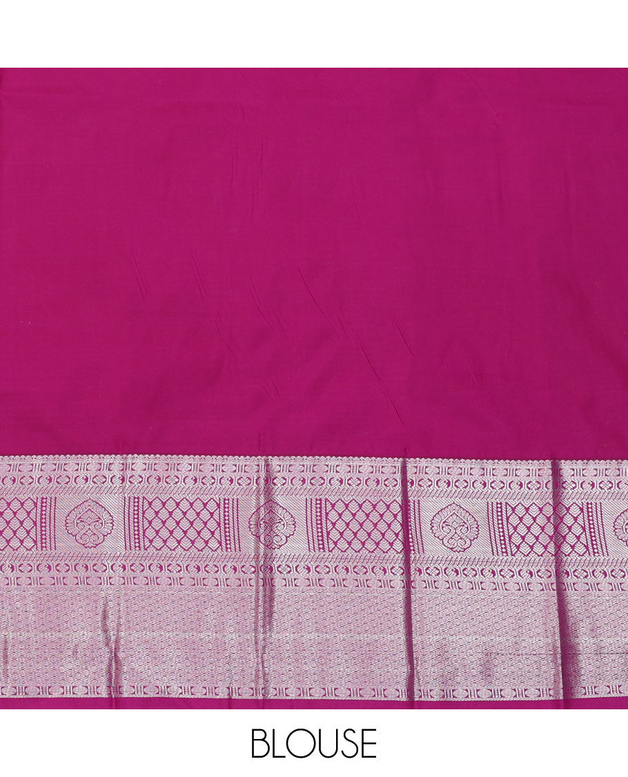 Mustard Budget Silk Saree, Graced with Buttas All Over Its Body, Complemented by a Contrast Traditional Zari Design Rettai Pettu Border, Pallu Steeped with Floral Designs, and Paired with a Contrast Blouse