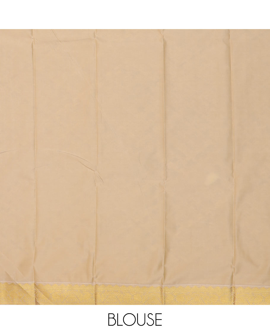 Orange zari buttas budget silk saree, contrast traditional zari border, and pallu