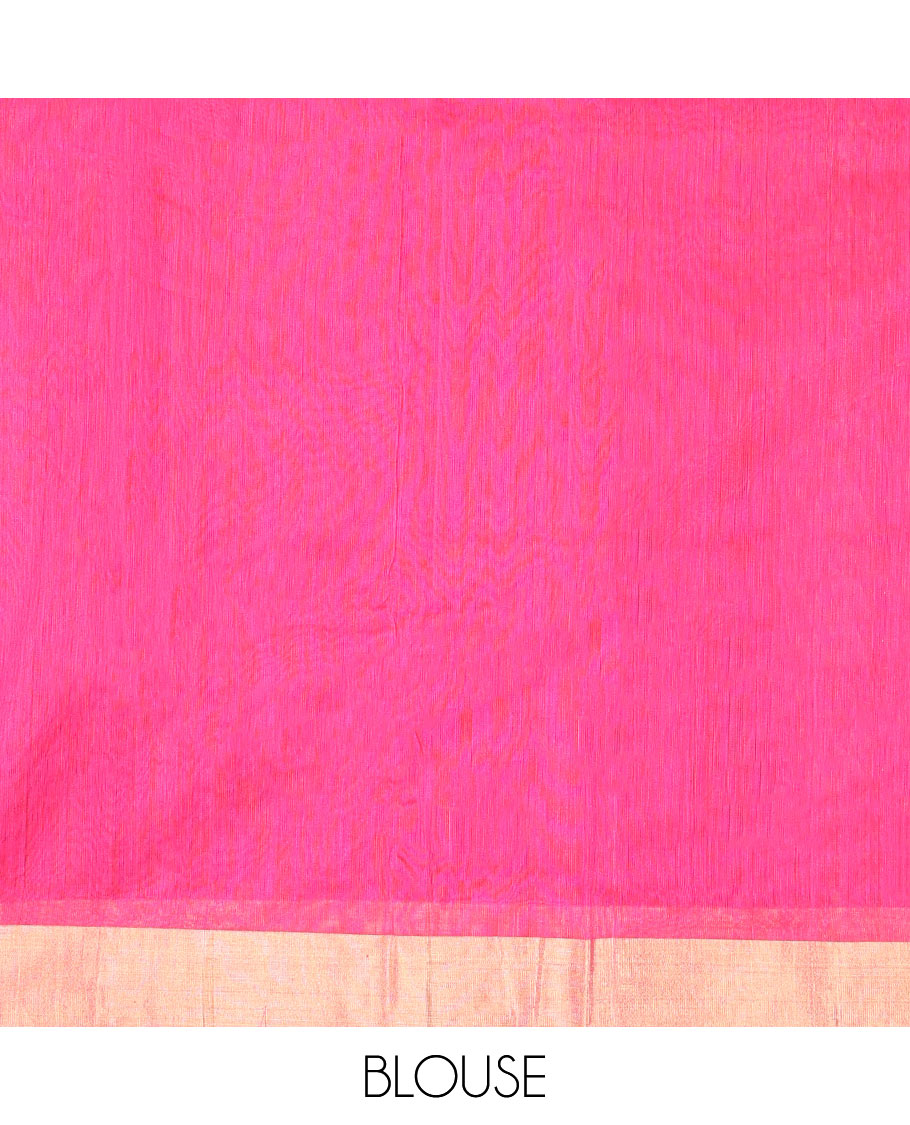 Purple Chanderi Cotton Saree, Decked Up with Buttas All Over Its Body, Highlighted by Zari Border, Pallu of Floral Creeper Designs, and Paired with a Contrast Blouse