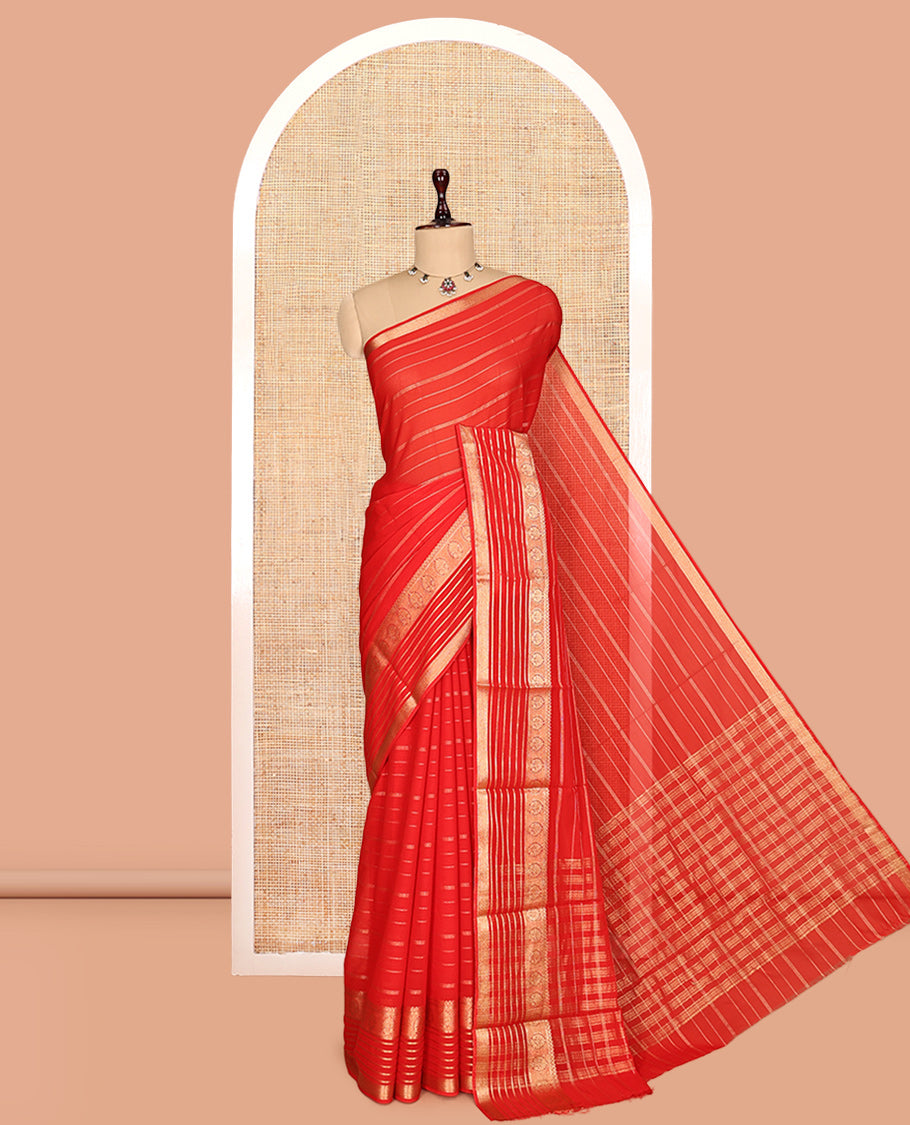 Red Semi Mysore Silk Saree