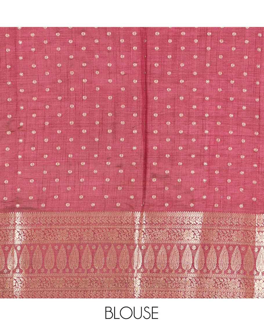 Cream-Purple Semi-Tussar Saree Features 1000 Buttas, a Contrast Traditional Border, and Contrast Blouse