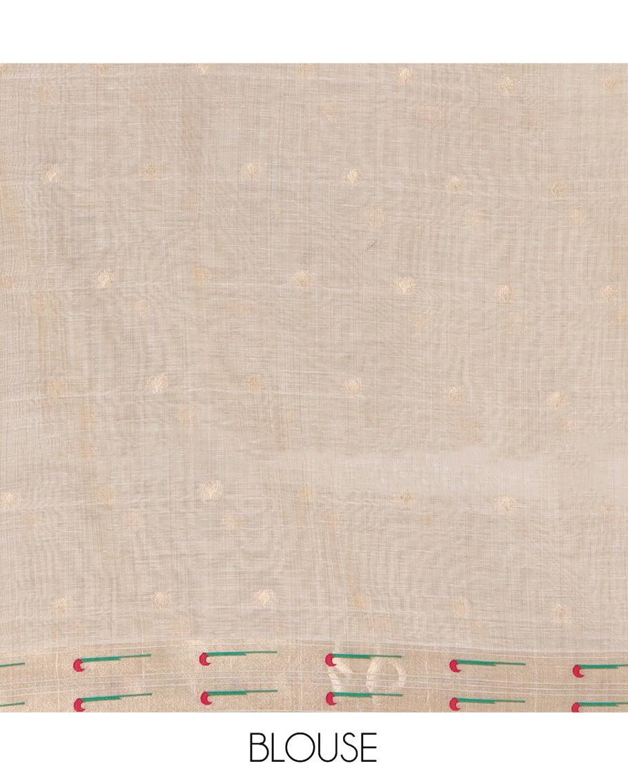 Cream Sequins Striped Semi-Raw Silk Saree, a Zari Border, Pallu of Paithani Designs, Matching Blouse