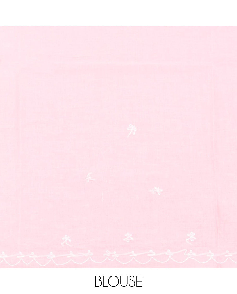 Pink floral embroidery lucknowi chikankari cotton saree,self-border & pallu of floral & paisley embroidery