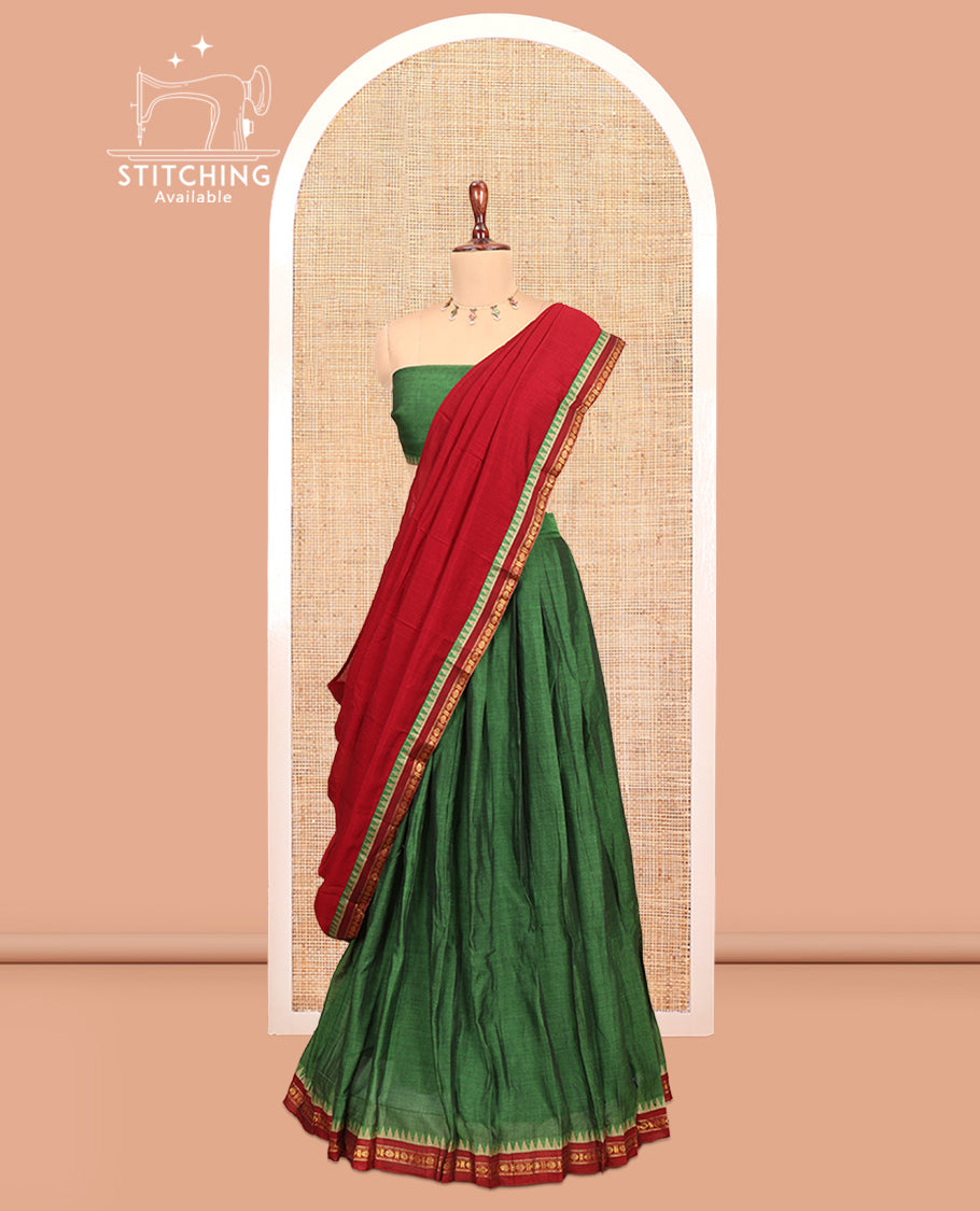 Green Mercerised Cotton Half-Saree