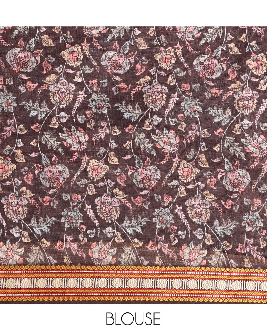 Grey Kota Saree, Contrast Temple Thread Traditional Border, and a Contrast Blouse