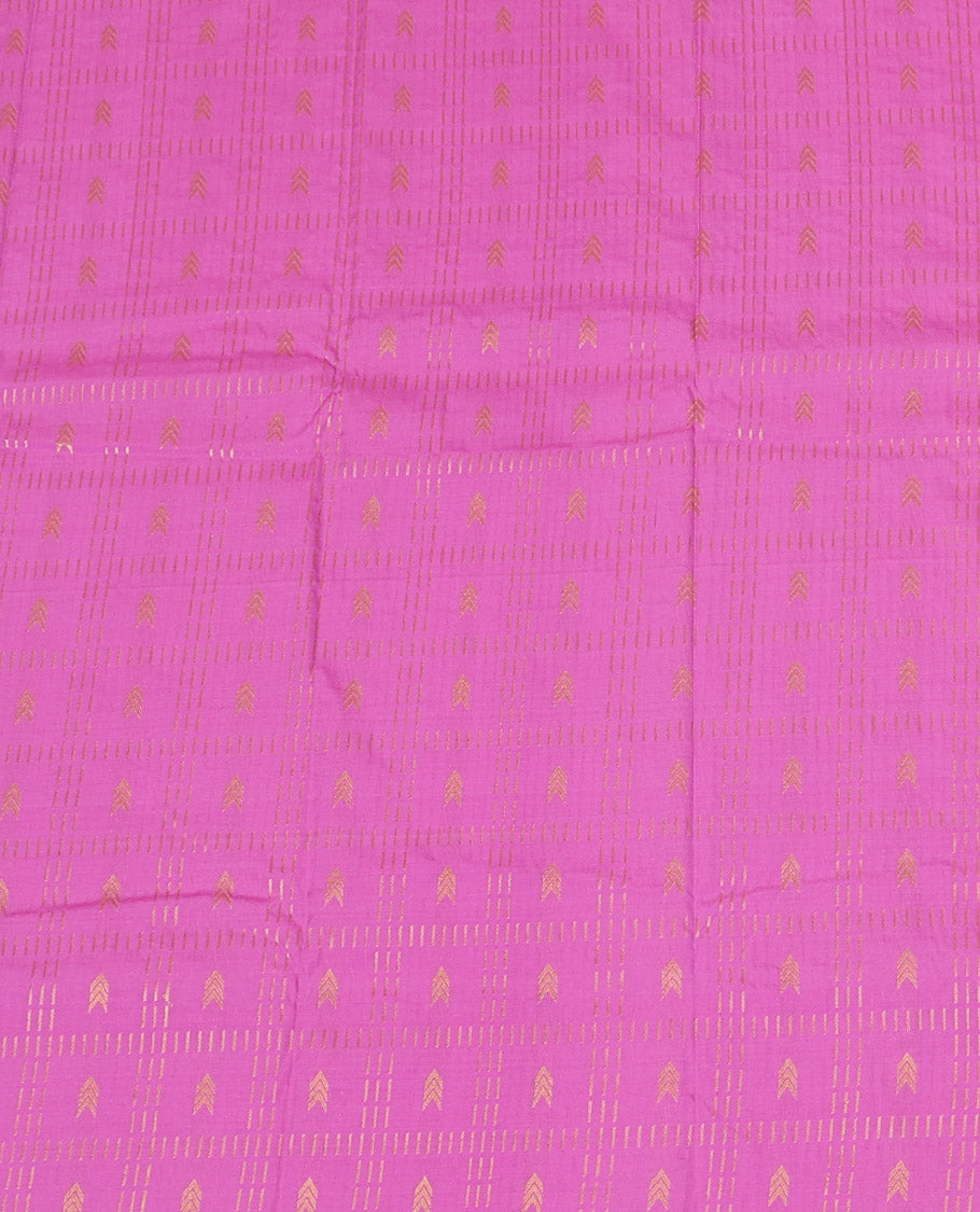 Pink Art Silk Pavadai Material Set, Prettified with Zari Butta Enclosed Checks All Over the Skirt, Complemented by a Contrast Paisley Zari Border, and Paired with a Contrast Blouse