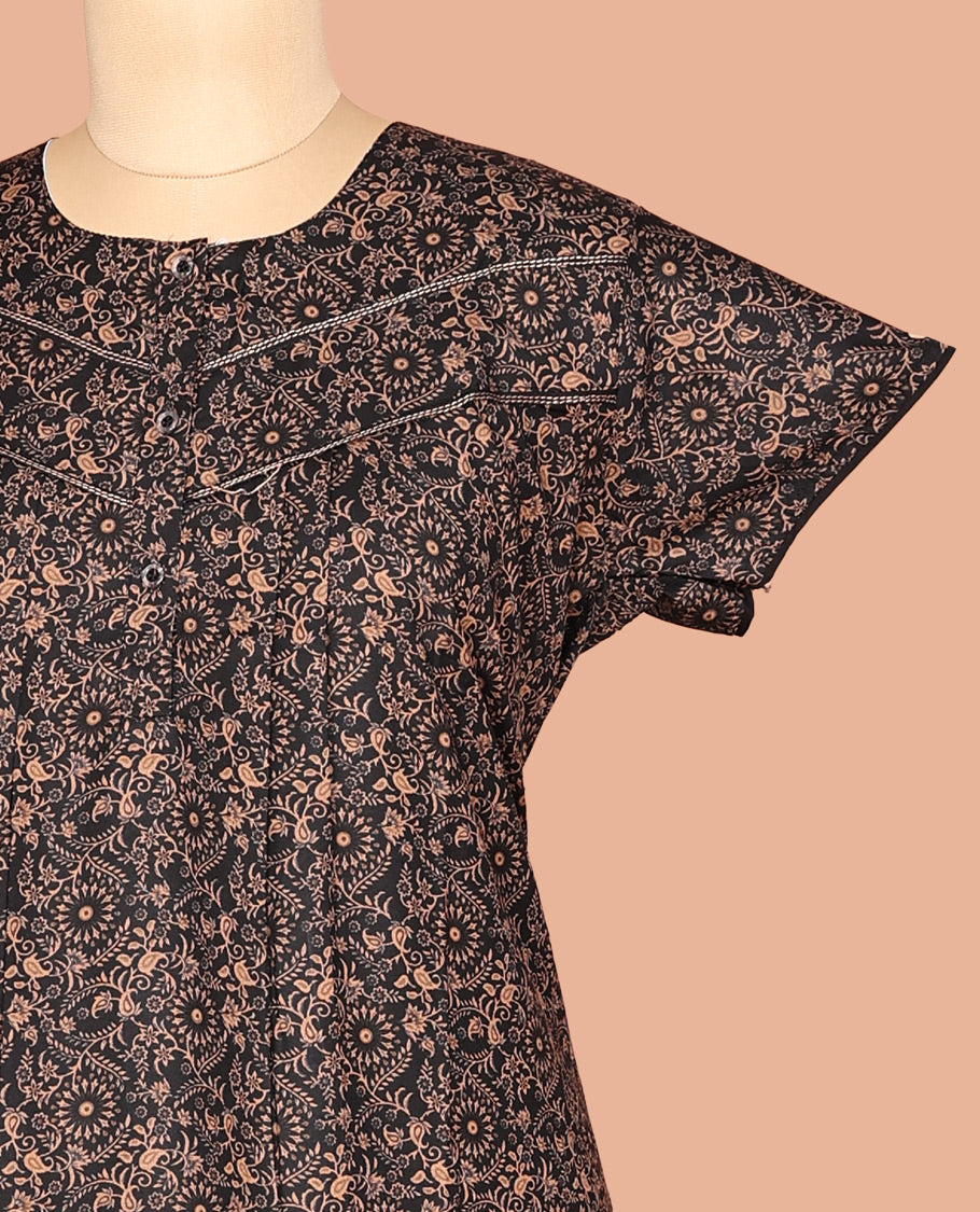 Black Paisley Cotton-Blended Nighty