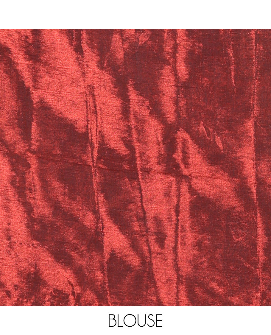 Borderless maroon plain khadi tissue saree self pallu with tassels and a matching blouse