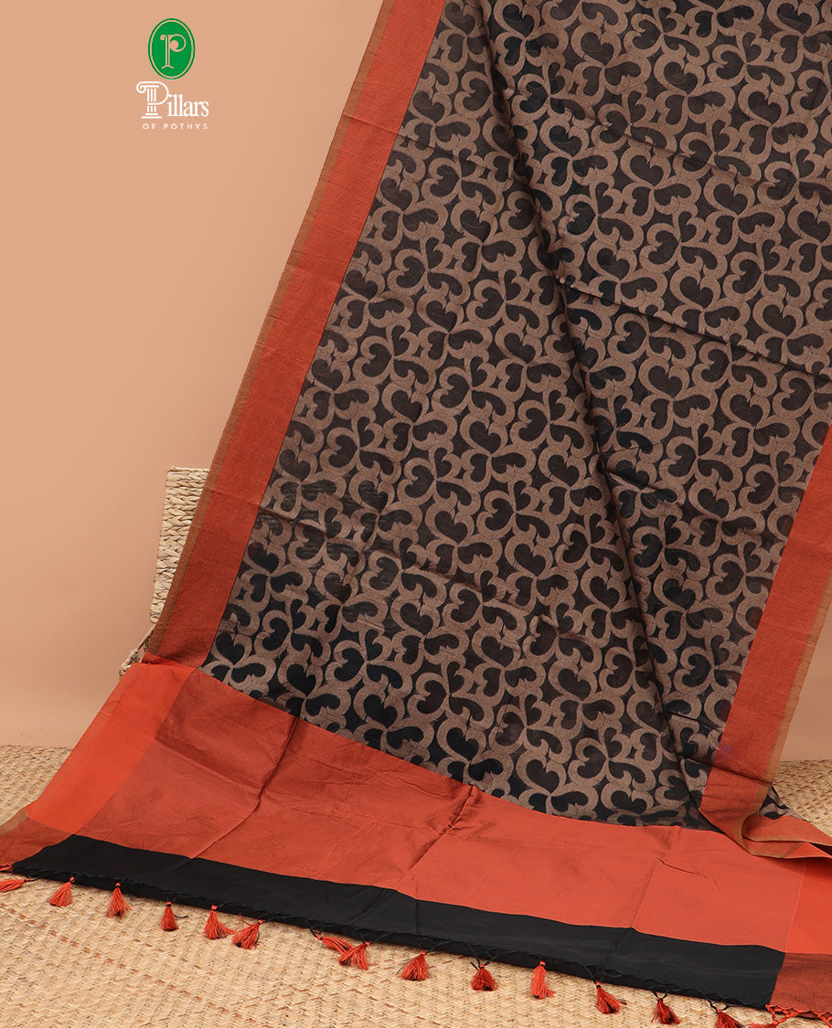 Black with gold brown thread weaving banaras kotta weaving saree , contrast metalic gold brown & kottal palian blouse