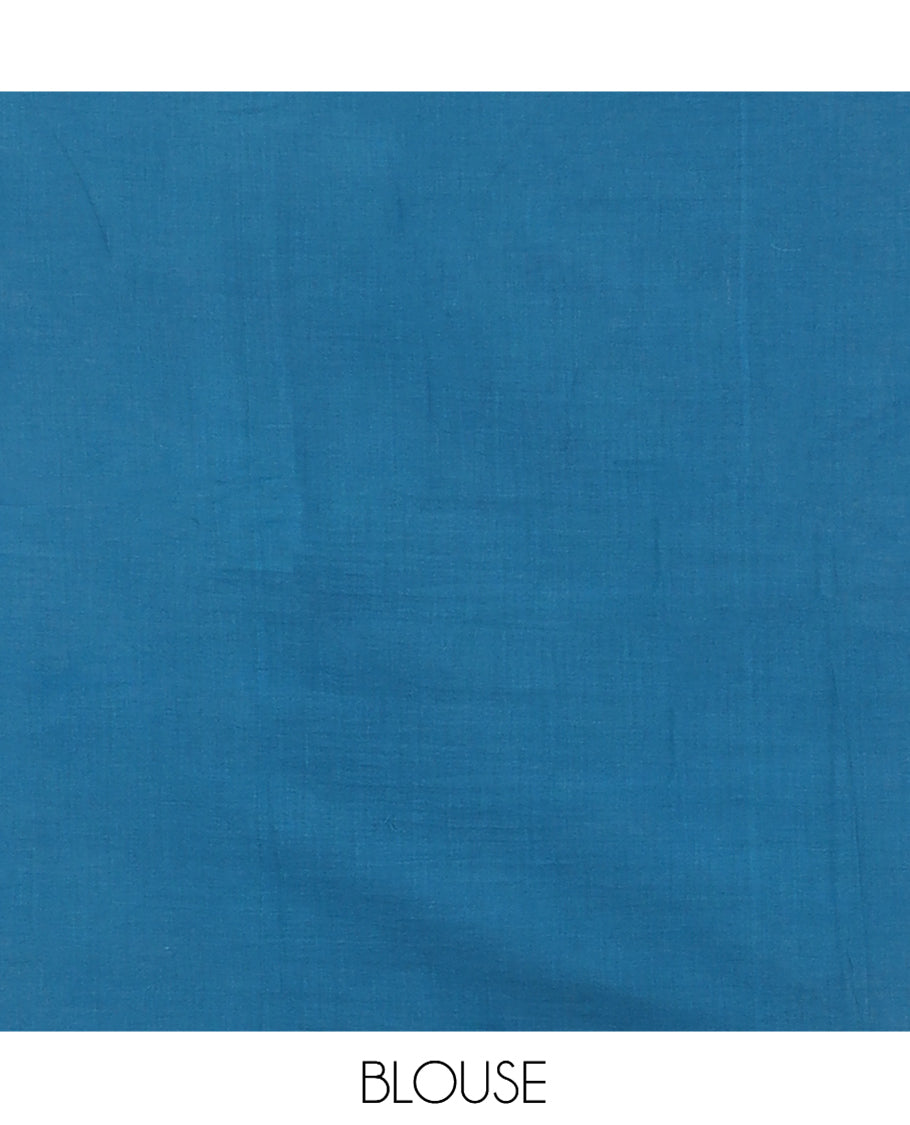 Borderless Blue-Yellow Diamond Shibori Printed Khadi Mul Cotton Saree, and No Blouse
